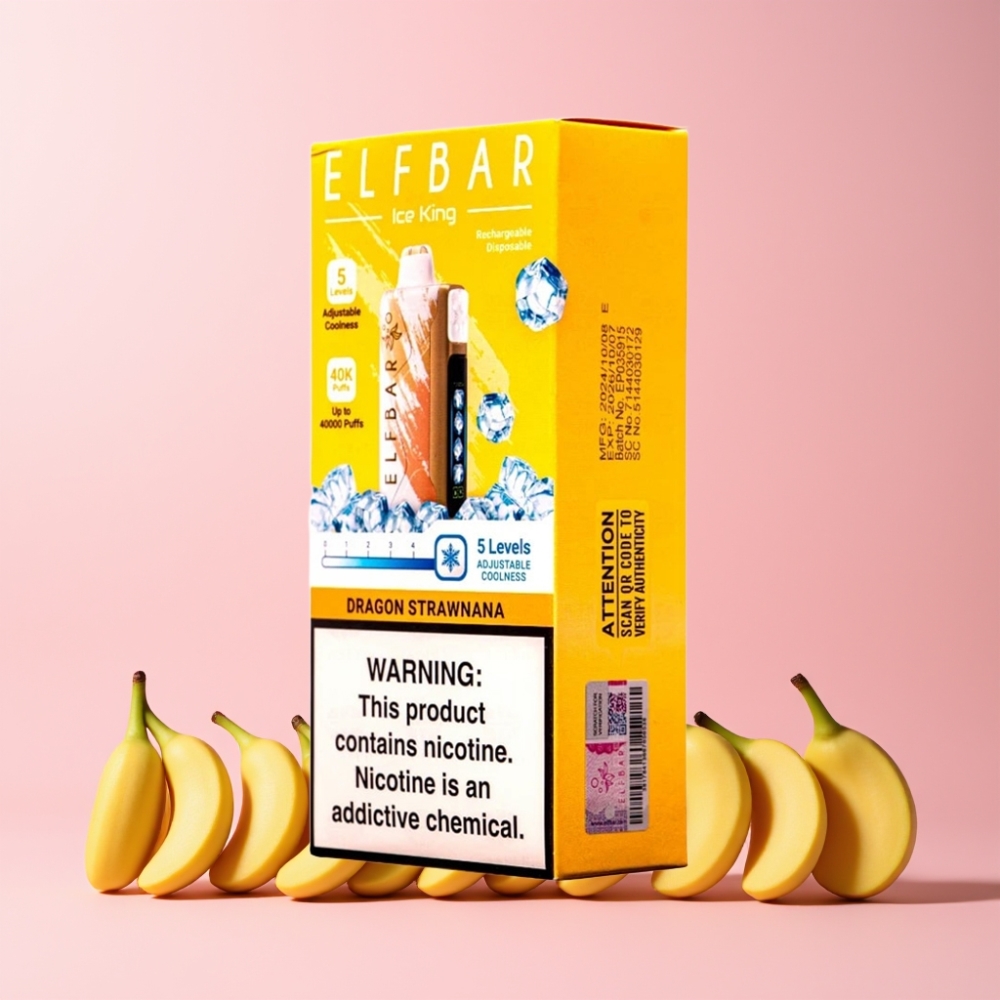 Elf Bar Ice King 40000 Puffs Svensk Grossist Laddningsbar 850mAh Justerbar Kylning Dragon Jordgubb-Banana