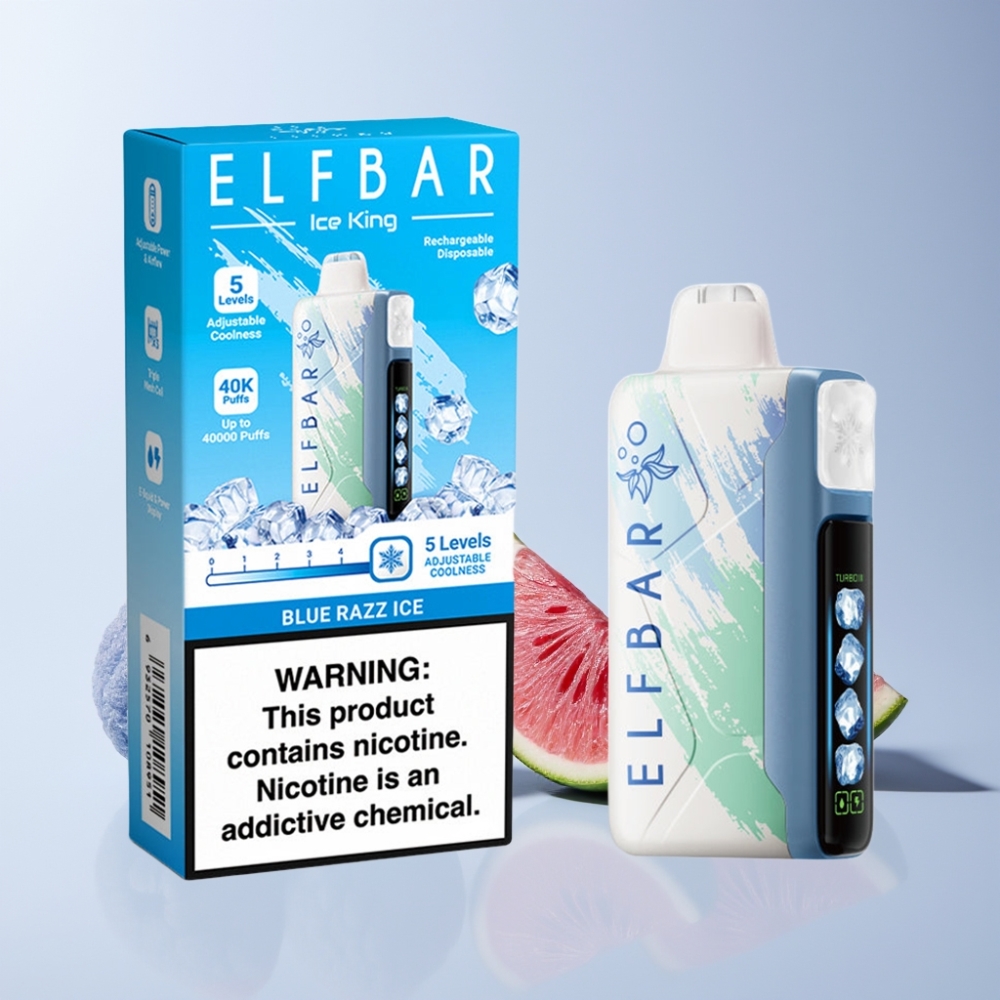 Elf Bar Ice King 40000 Puffs Återuppladdningsbar 850mAh Justerbar Kylning Blå Hallon Is Sverige Grossist