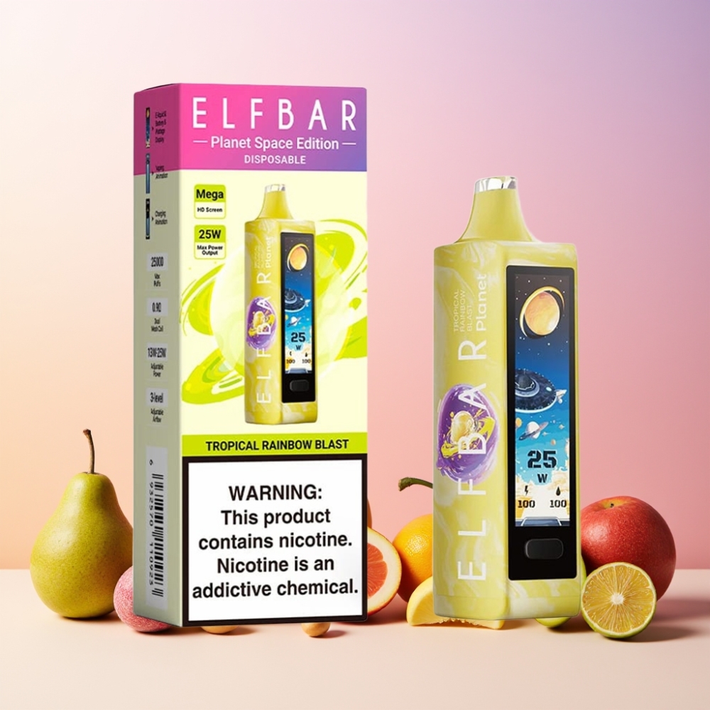 Elf Bar Planet 25000 Puff Återuppladdningsbar Disposable Vape Mesh Coil 18ml 5% Sverige Grossist Tropisk Regnbåge Smak