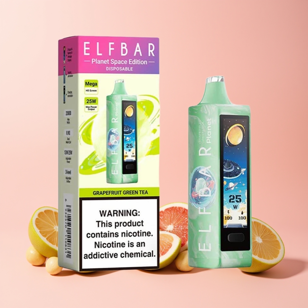 Elf Bar Planet 25000 Puffar Laddningsbar Mesh 18ml Grapefrukt Grönt Te Sverige Grossist
