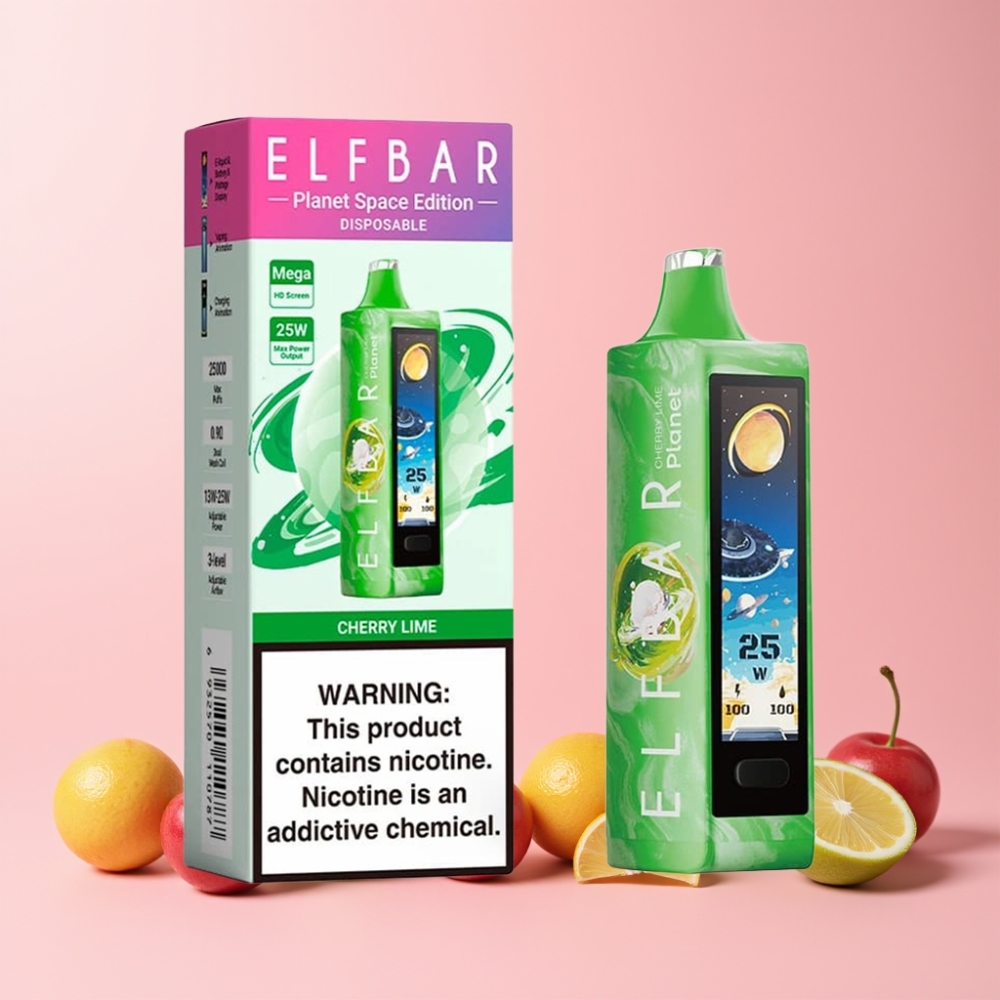 Elf Bar Planet 25000 Puffar Laddningsbar Mesh Batteri 800mAh Sverige Grossist Körsbär Lime