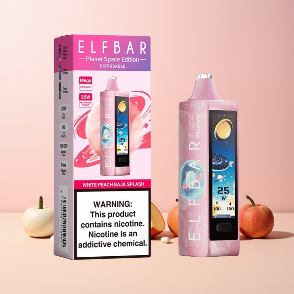 Elf Bar Planet 25000 Puffs 18ml 800mAh Mesh Sverige Grossist Vit Persika Baja Splash