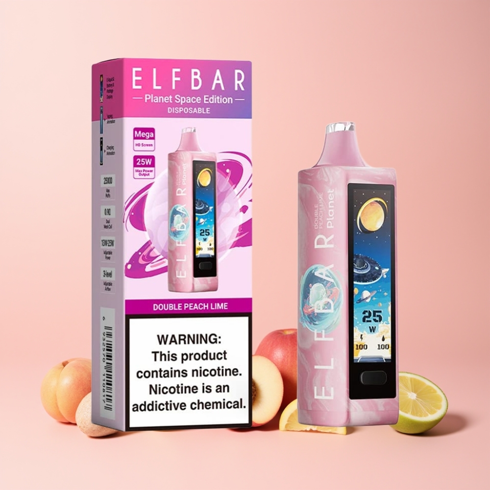 Elf Bar Planet 25000 Puffs Mesh Omladdningsbar 800mAh 18ml Dubbel Persika Lime Sverige Grossist