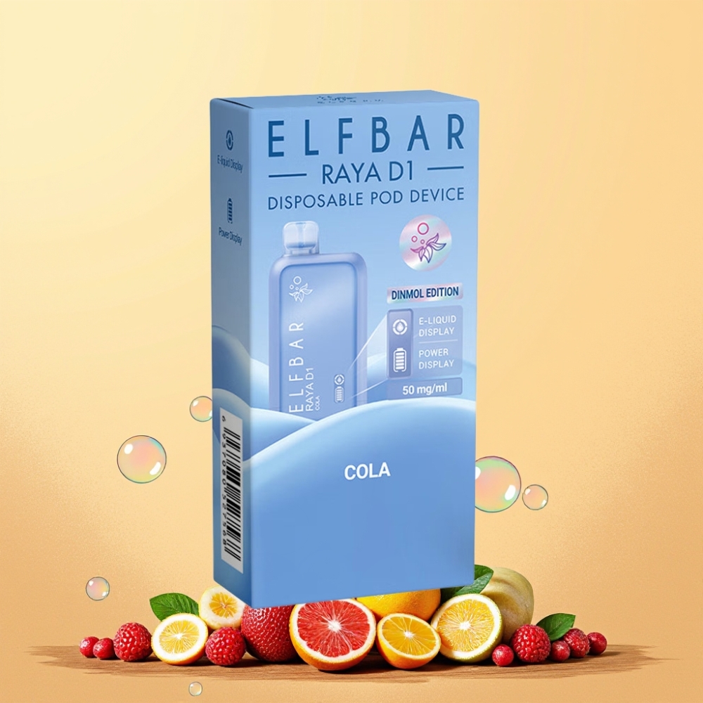 Elf Bar Raya D1 13000 Puff Laddningsbar Skärm Kolasmak Sverige Grossist