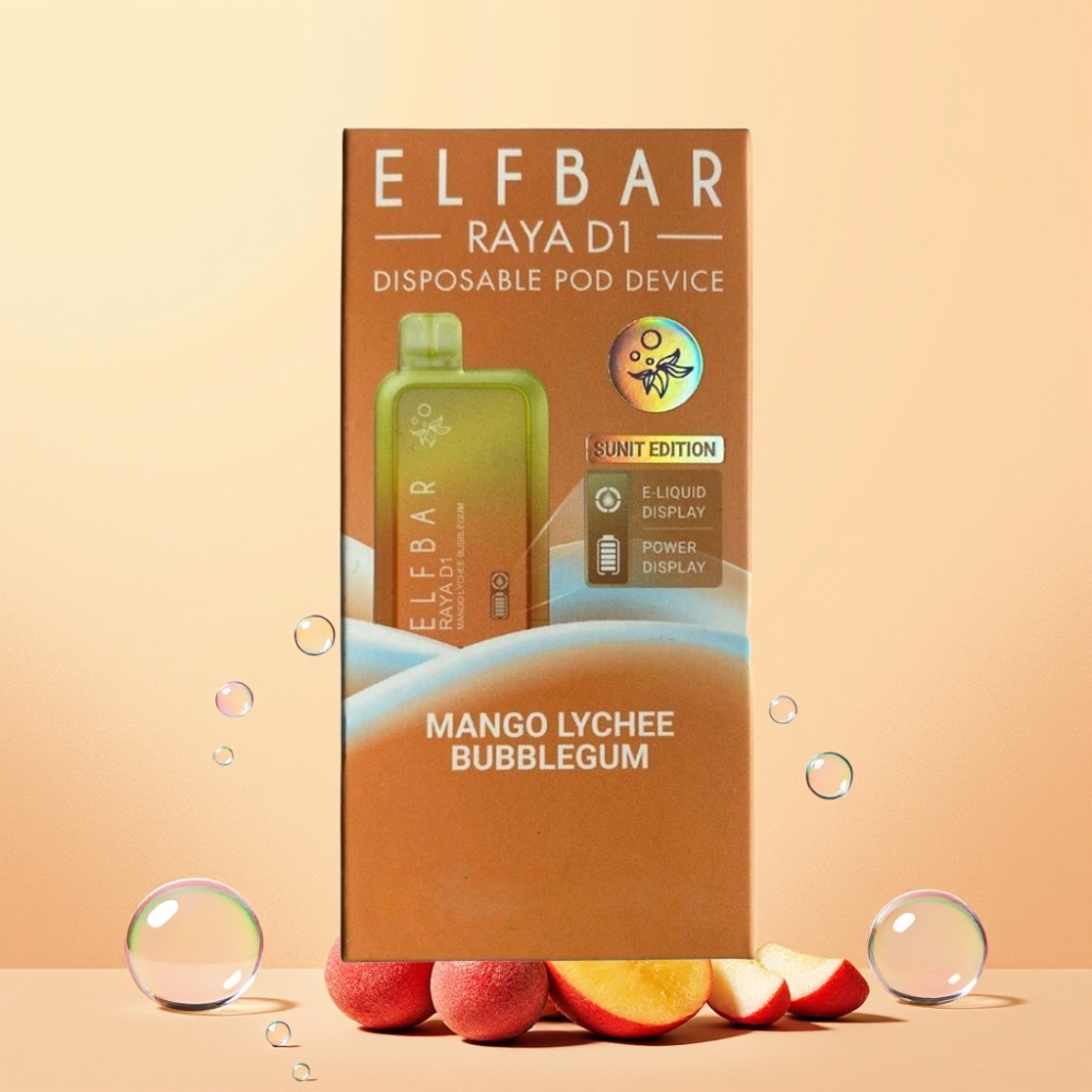 Elf Bar Raya D1 13000 Puffar Sverige Grossist Laddningsbar Skärm Mango Lychee Tuggummi
