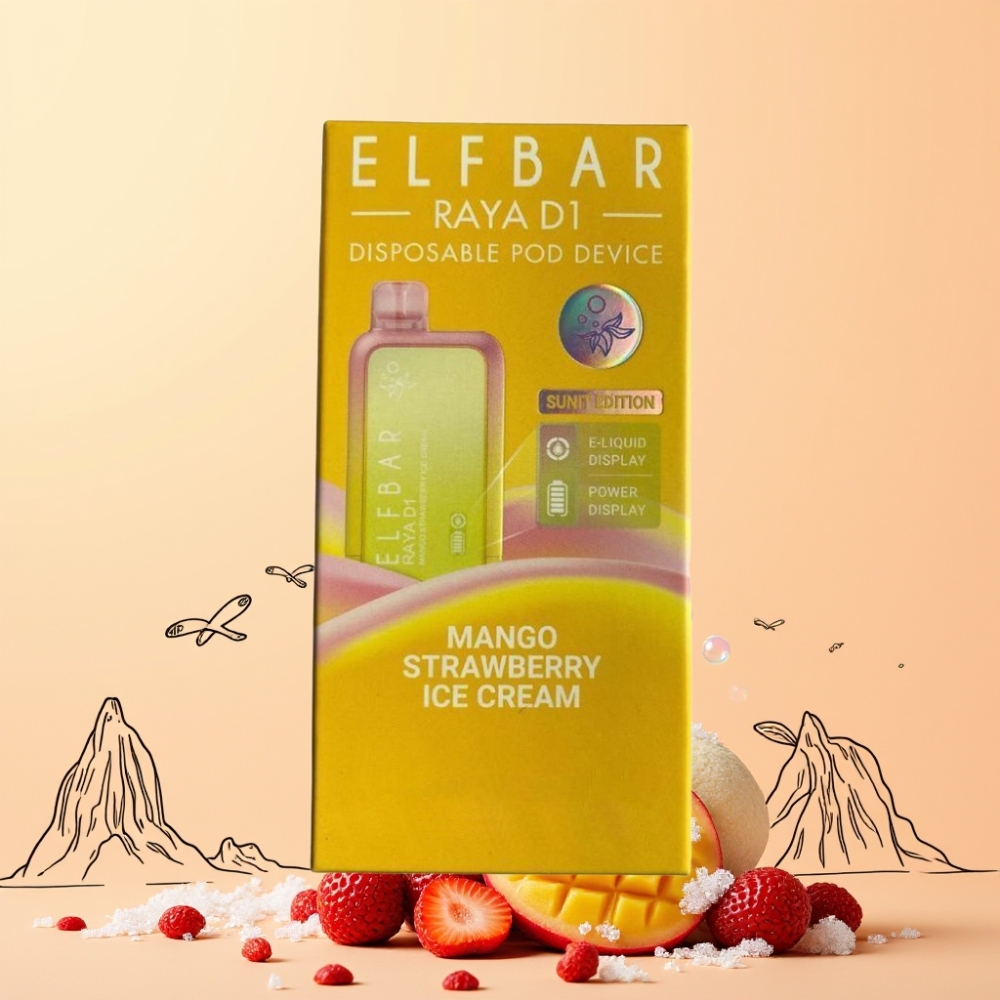 Elf Bar Raya D1 13000 Puffs 18ml 650mAh Sverige Grossist Mango Jordgubb Glass