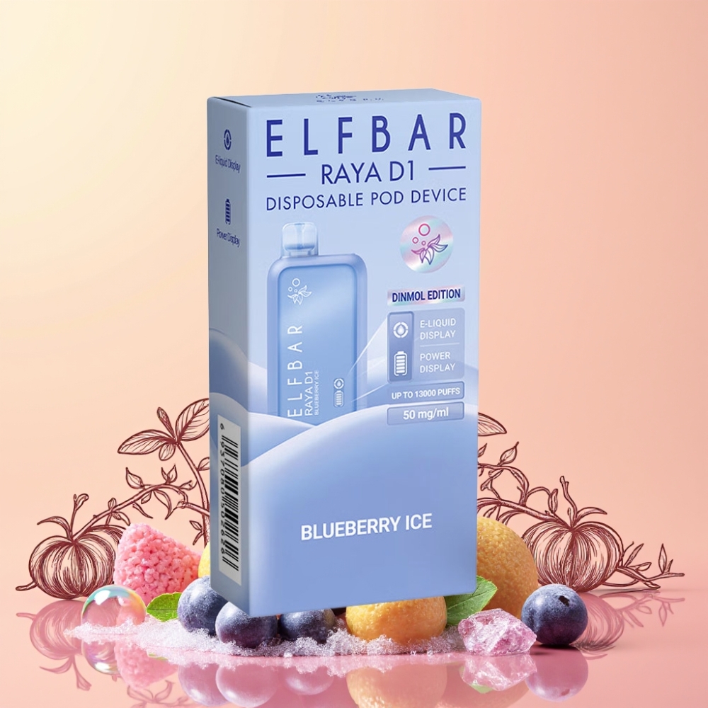 Elf Bar Raya D1 13000 Puffs Sverige Grossist 18ml 650mAh Type-C Laddning Blåbär Is