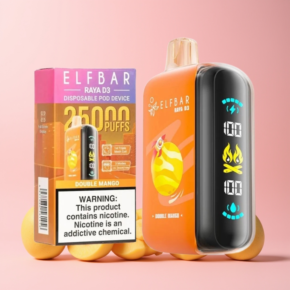 ELF BAR RAYA D3 25000 Puff Disposable Vape 850mAh 23ml 5% Type-C Sverige Grossist Dubbel Mango