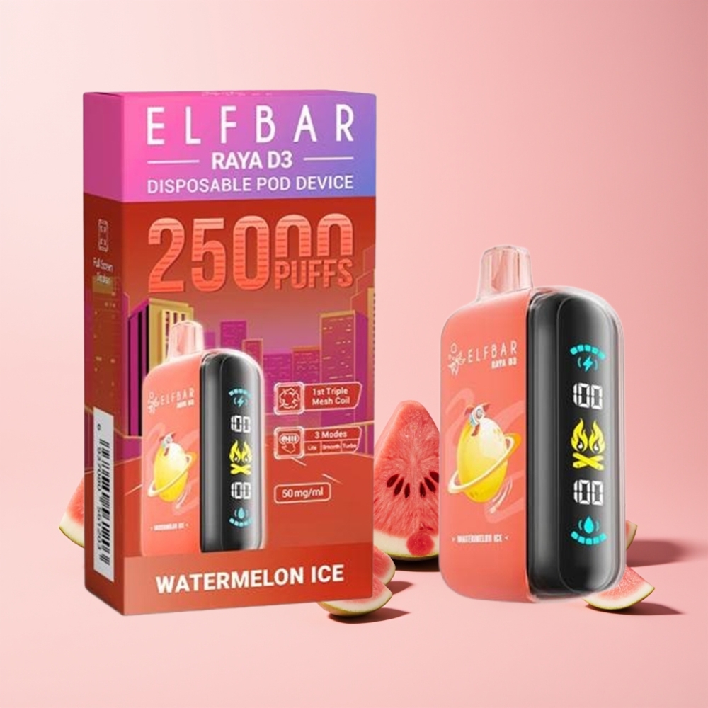 ELF BAR RAYA D3 25000 Puff Rechargebar Batteri 850mAh E-vätska 23ml Sverige Grossist Vattenmelonis