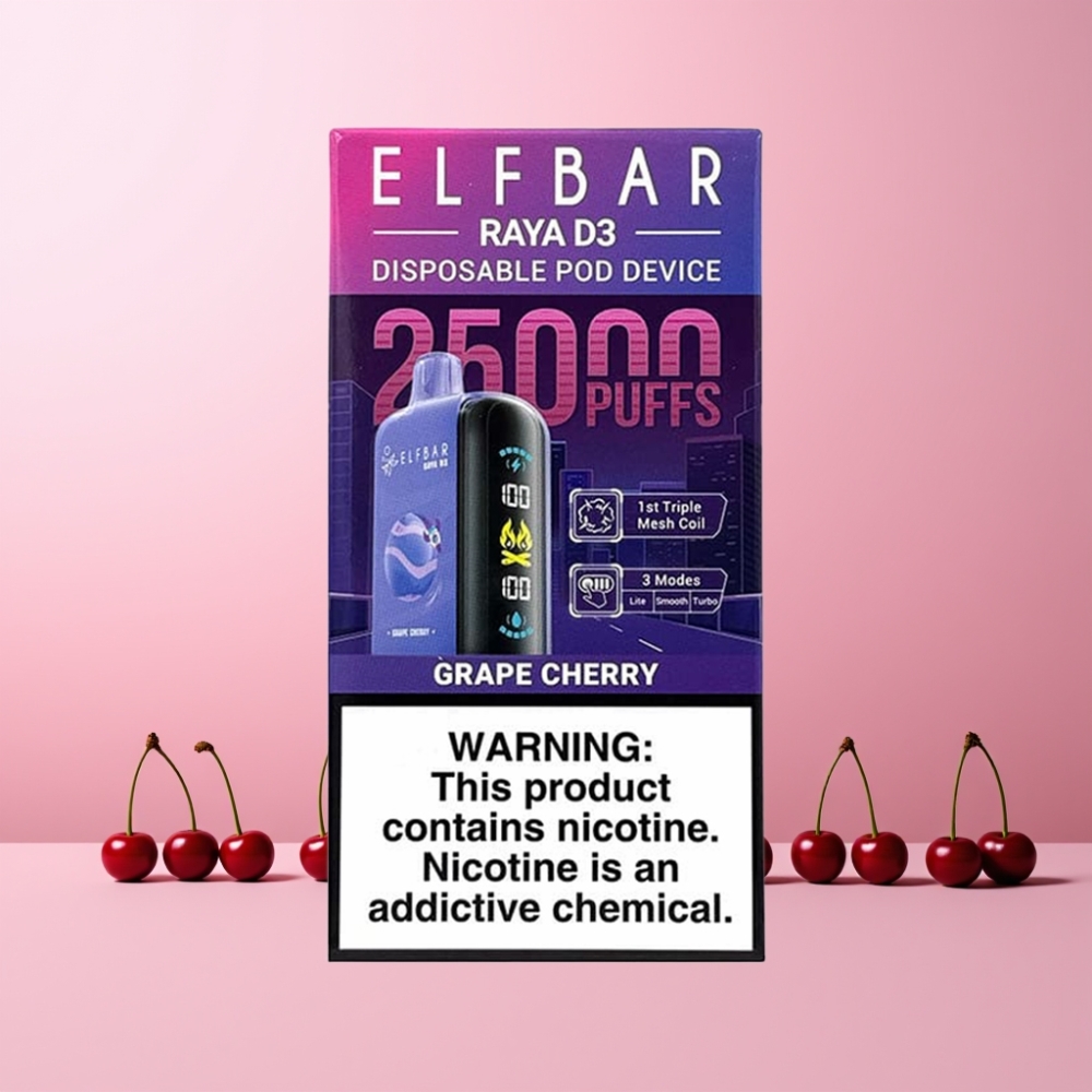 ELF BAR RAYA D3 25000 Puffar Rechargebar 850mAh Type-C Sverige Grossist Druva Körsbär