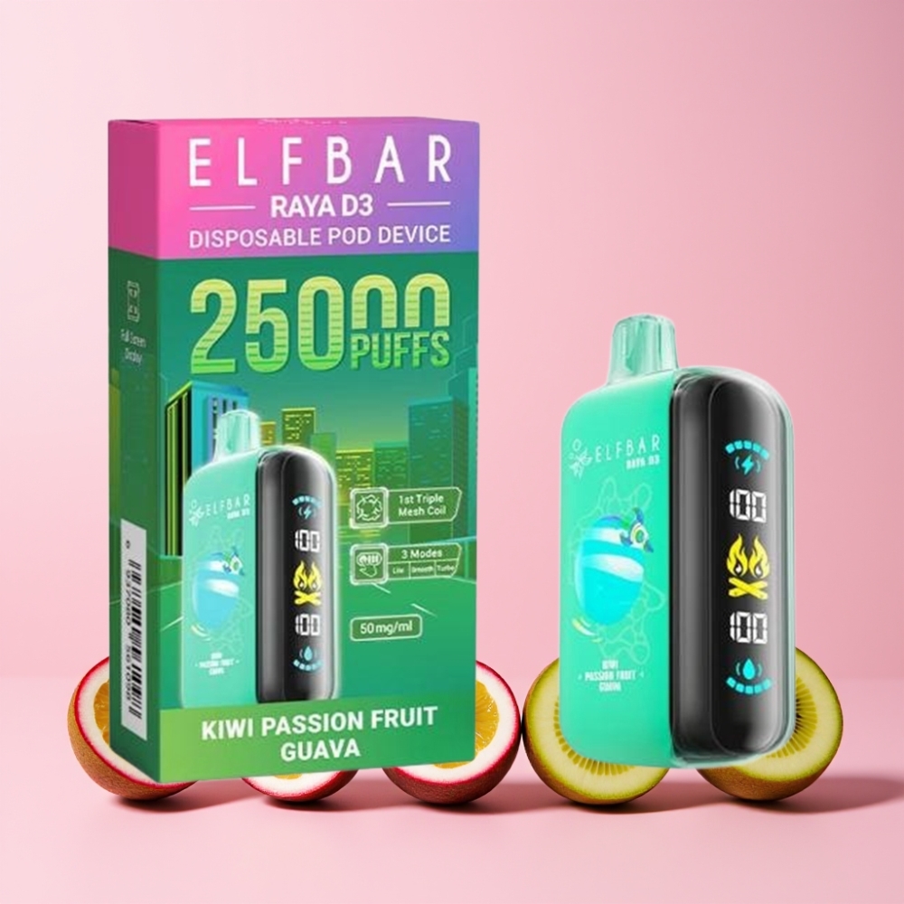 ELF BAR RAYA D3 25000 Puffs 850mAh 23ml 5% Type-C Sverige Grossist Kiwi Passionsfrukt Guava