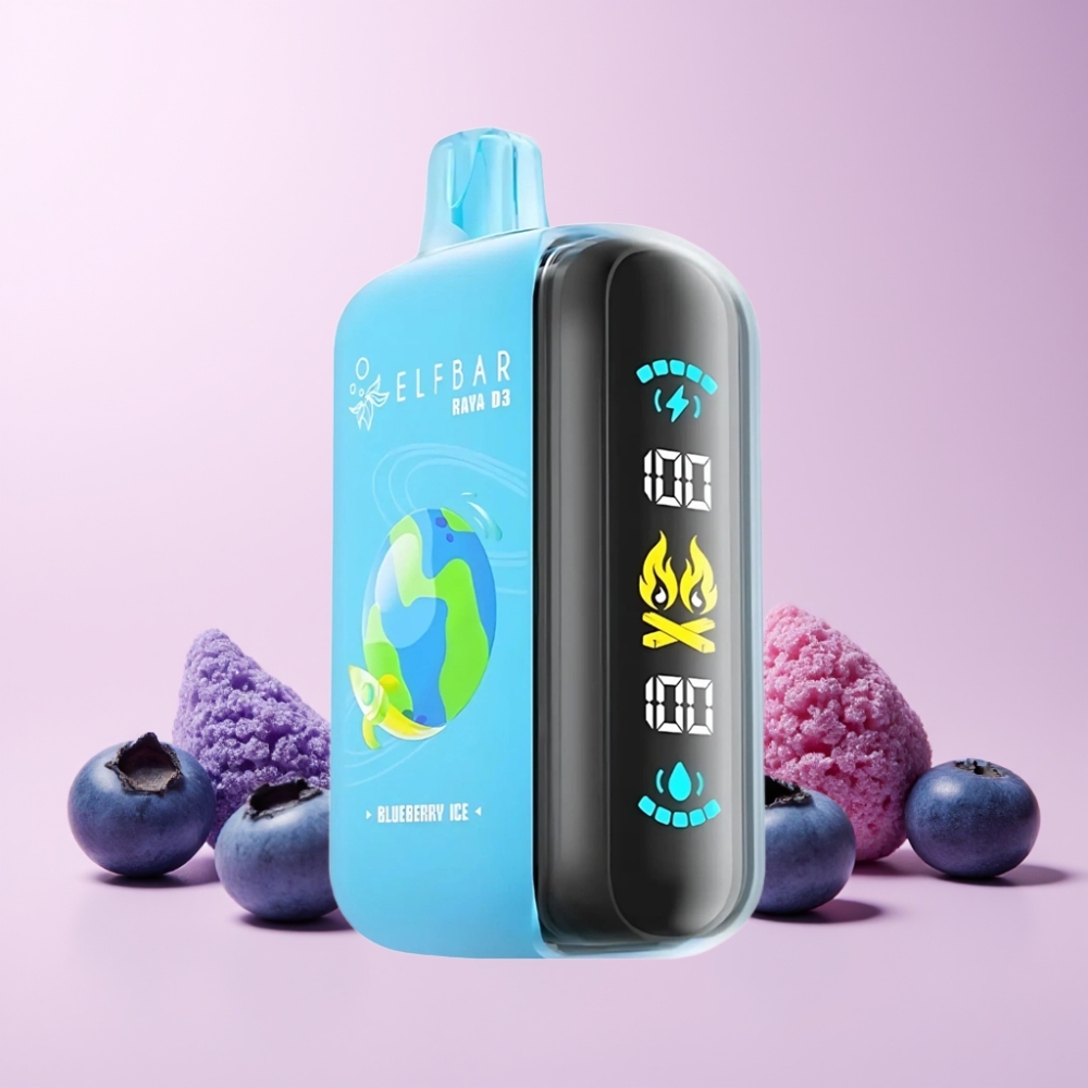 ELF BAR RAYA D3 25000 Puffs Rechargebar 23ml 5% Type-C Skärm Sverige Grossist Blåbär Is