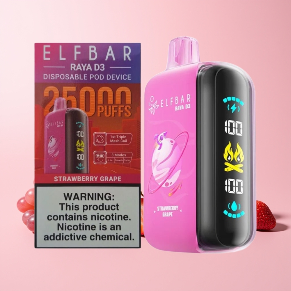ELF BAR RAYA D3 25000 Puffs Svensk Grossist Laddningsbar Jordgubb Druva