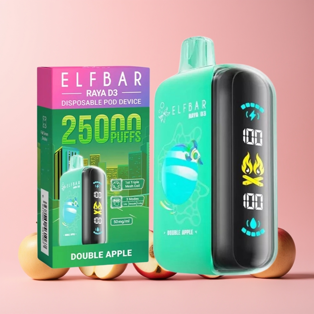 ELF BAR RAYA D3 25000 Puffs Sverige Grossist Laddningsbar 850mAh 23ml Dubbel Äpple