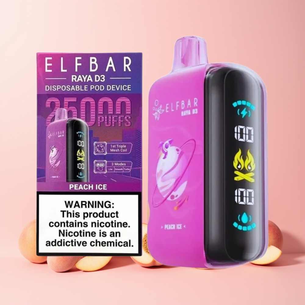 ELF BAR RAYA D3 25000 Puffs Sverige Grossist Laddningsbar 850mAh Persika Is