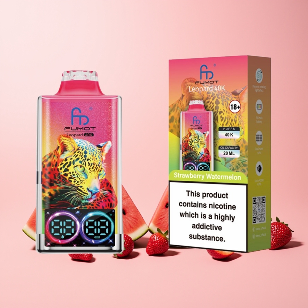 Fumot Leopard 40K Puffs 0%-5% Nicotine 700mAh Dual Mesh Type-C Digital Tube Sverige Grossist Jordgubb Vattenmelon