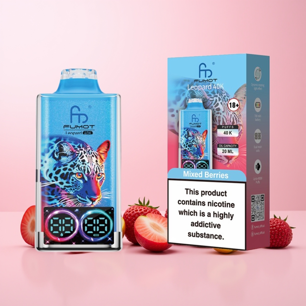 Fumot Leopard 40K Puffs Dual Mesh Type-C 700mAh Digital Tube 0%/2%/3%/5% Sverige Grossist Blandade Bär