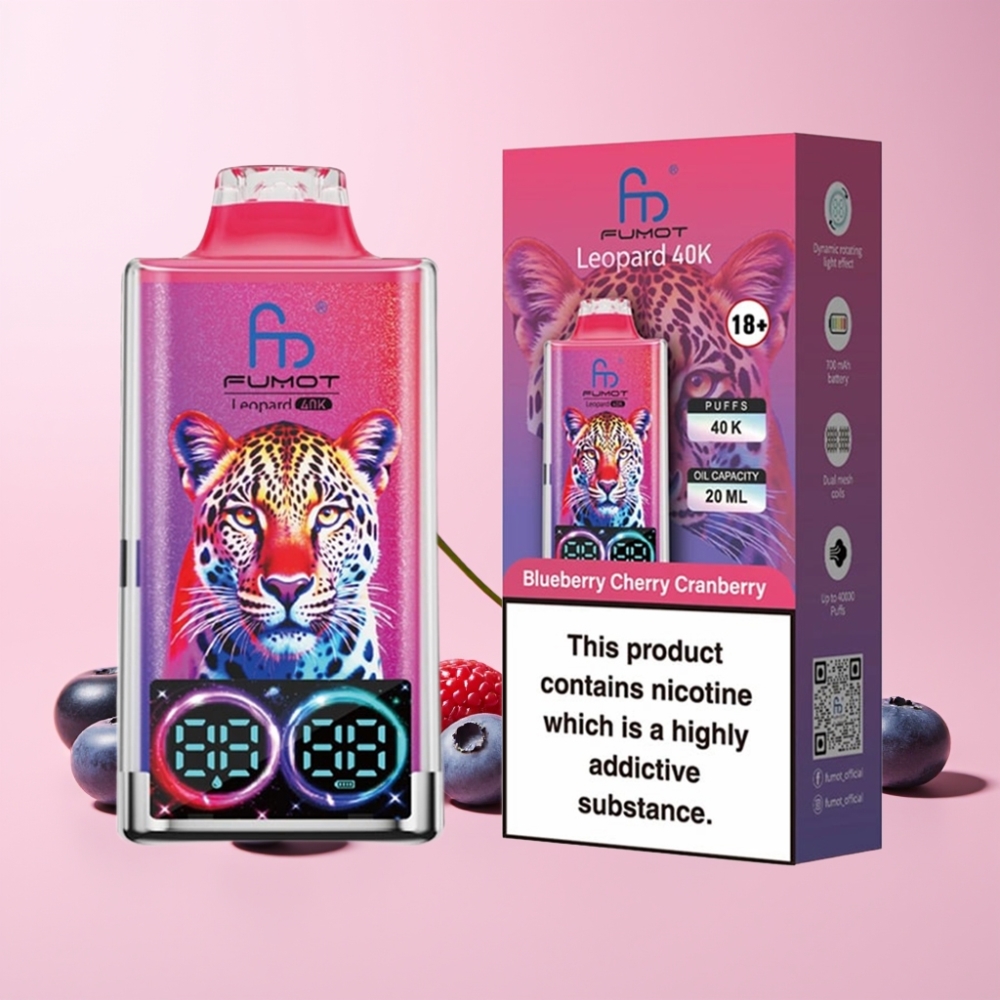 Fumot Leopard 40K Puffs Dual Mesh Type-C 700mAh Digital Tube 0% Sverige Grossist Blåbär Körsbär Tranbär