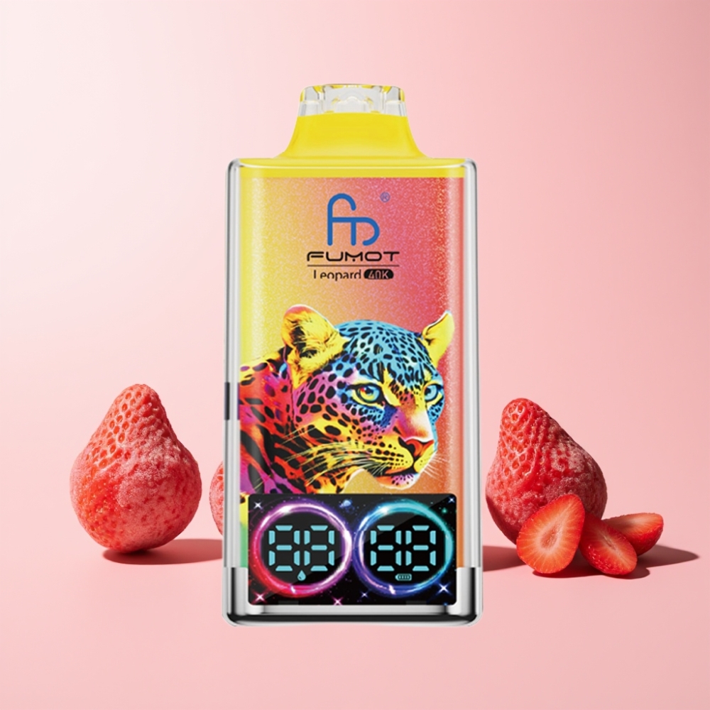 Fumot Leopard 40K Puffs Dual Mesh Type-C Digital Tube 0%-5% Nicotine 700mAh Battery Sverige Grossist Jordgubb Is