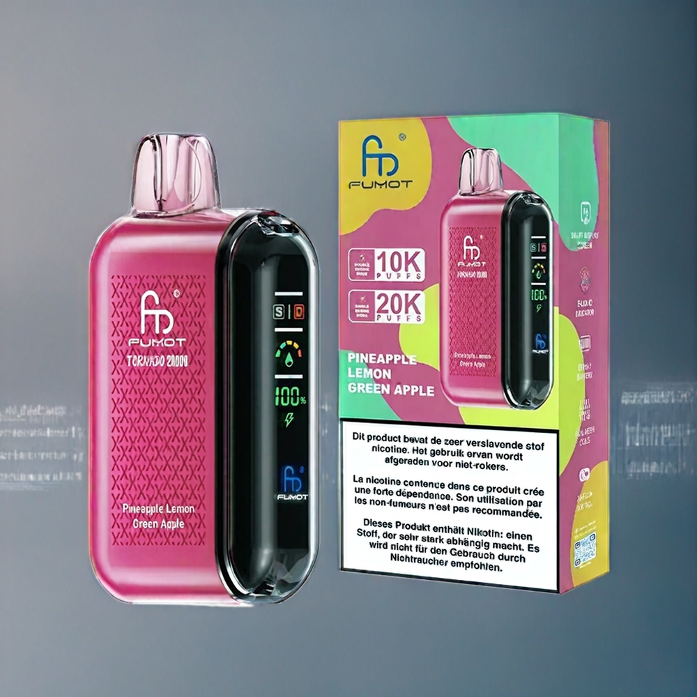 Ananas Citron Grönt Äpple Fumot Tornado 20000 Puffar Dual Mesh Coil Smart Display Sverige Grossist