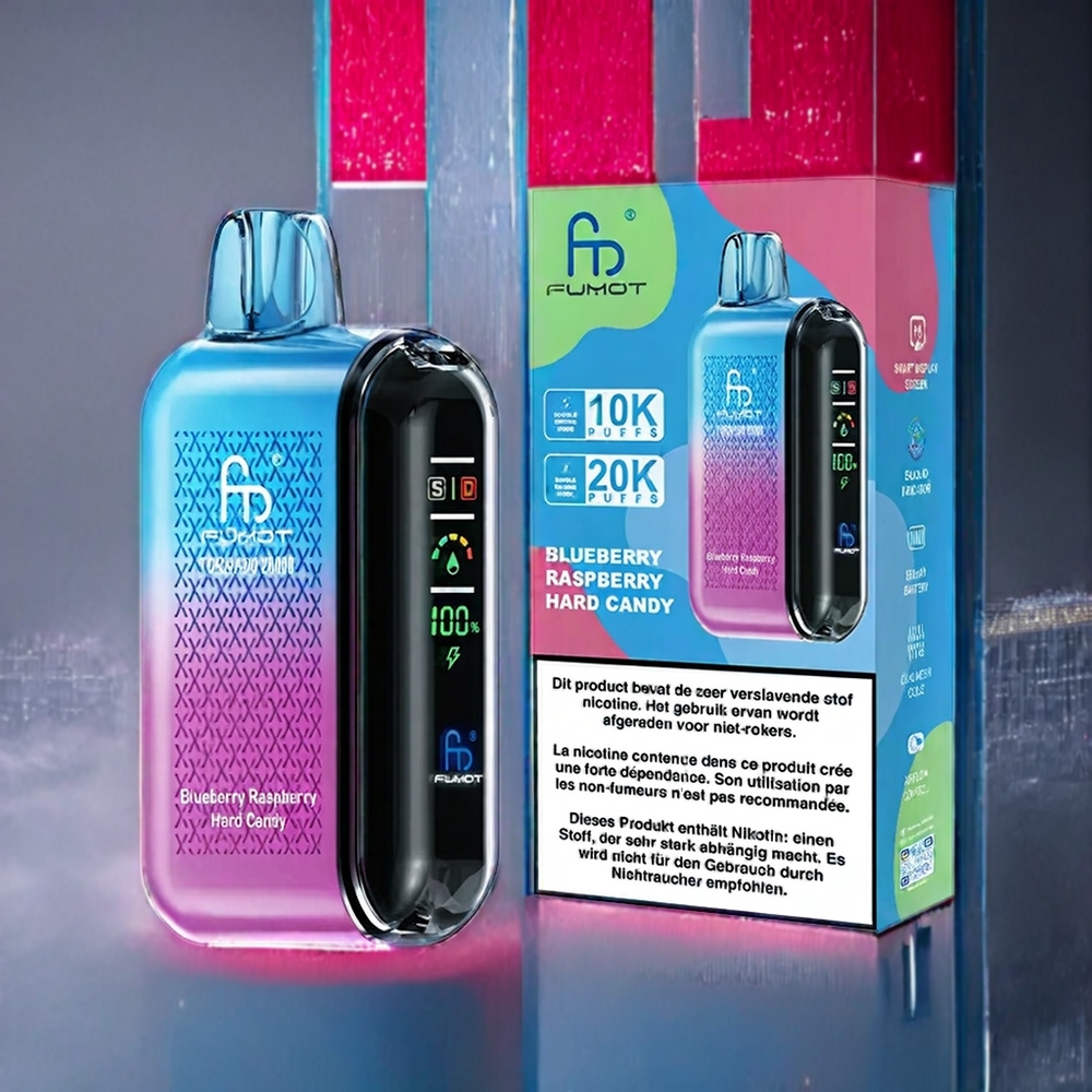 Blåbär Hallon Hårdgodis Fumot Tornado 20000 Puffar Dual Mesh Coil Smart Display Sverige Grossist