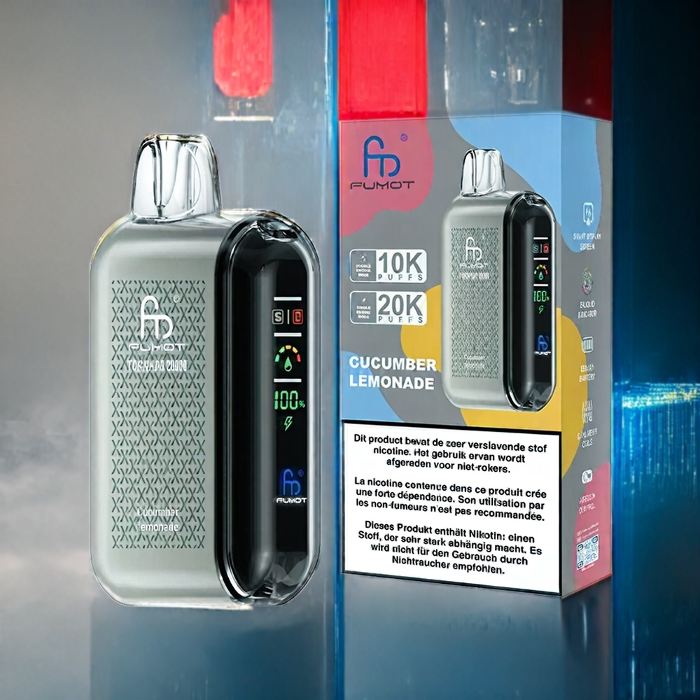 Gurka Citronad Fumot Tornado 20000 Puffar Dual Mesh 20ml Smart Display Sverige Grossist