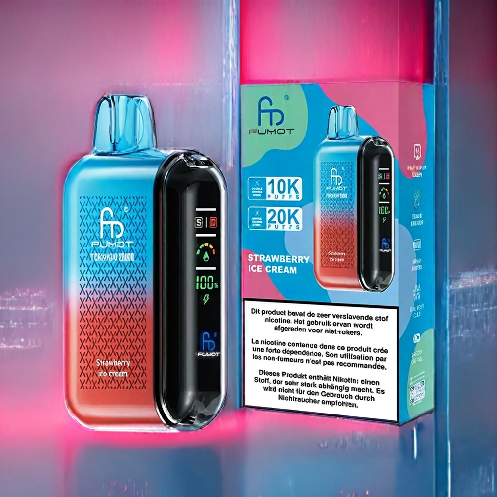 Jordgubb Glass Fumot Tornado Dual Mesh Coil 20000 Puffar Smart Display Sverige Grossist
