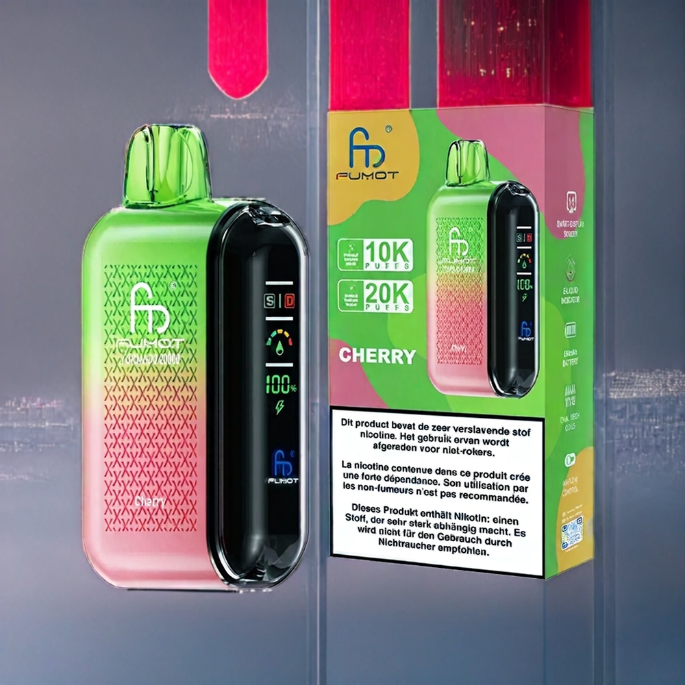 Körsbär Fumot Tornado 20000 Puffar Dual Mesh Smart Display 20ml 2% Sverige Grossist
