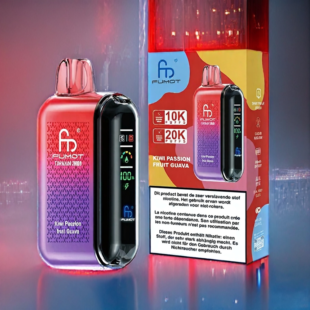 Kiwi Passionfrukt Guava Fumot Tornado 20000 Puffar Dual Mesh Coil 20ml Smart Display Sverige Grossist