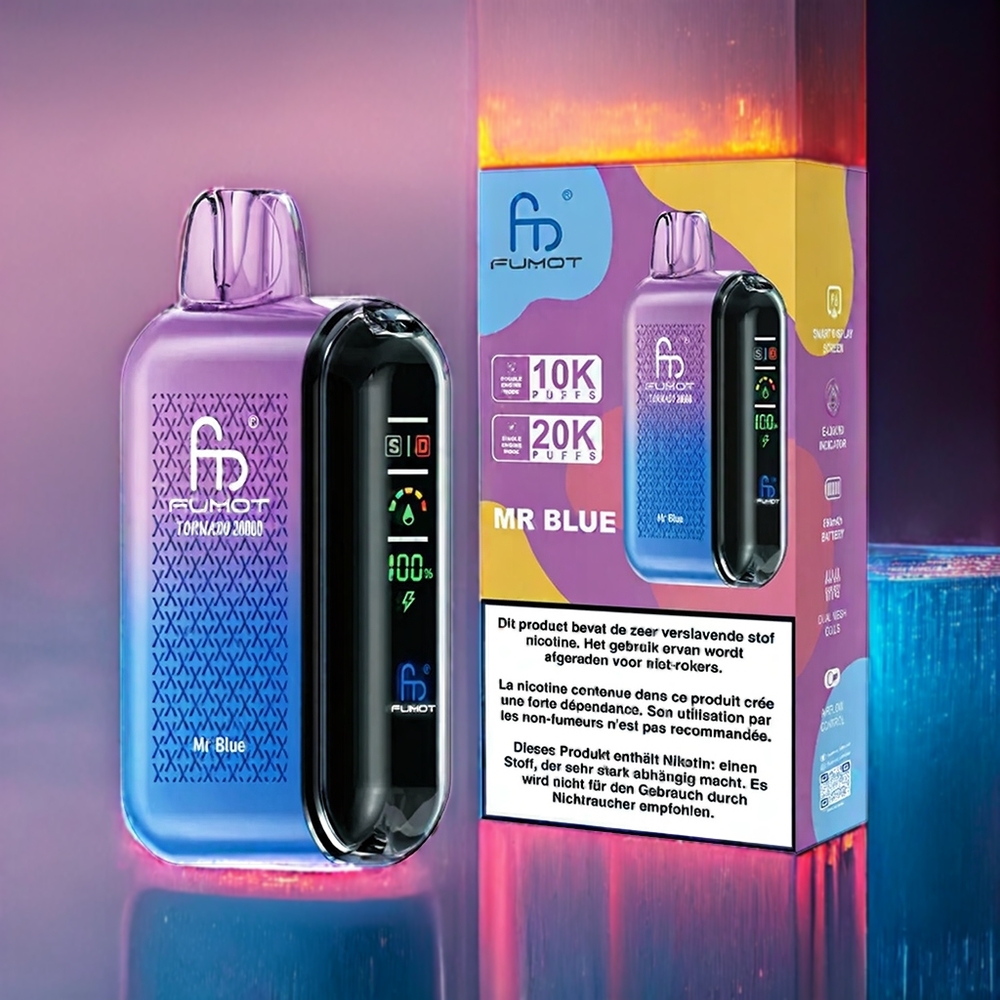 Mr Blå Fumot Tornado 20000 Puffar Dual Mesh Coil Smart Display Sverige Grossist