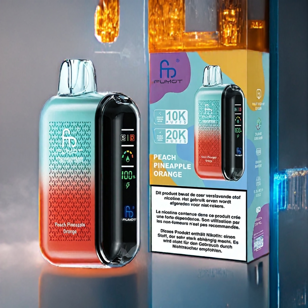 Persikon Ananas Apelsin Fumot Tornado 20000 Puffar Dual Mesh Coil 20ml Smart Display Sverige Grossist