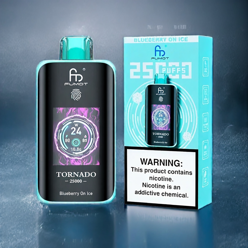 Blåbär På Is Fumot Tornado 25000 Puffar HD Skärm 700mAh Batteri 20ml Förfylld E-vätska Type-C Laddningsport Sverige Grossist