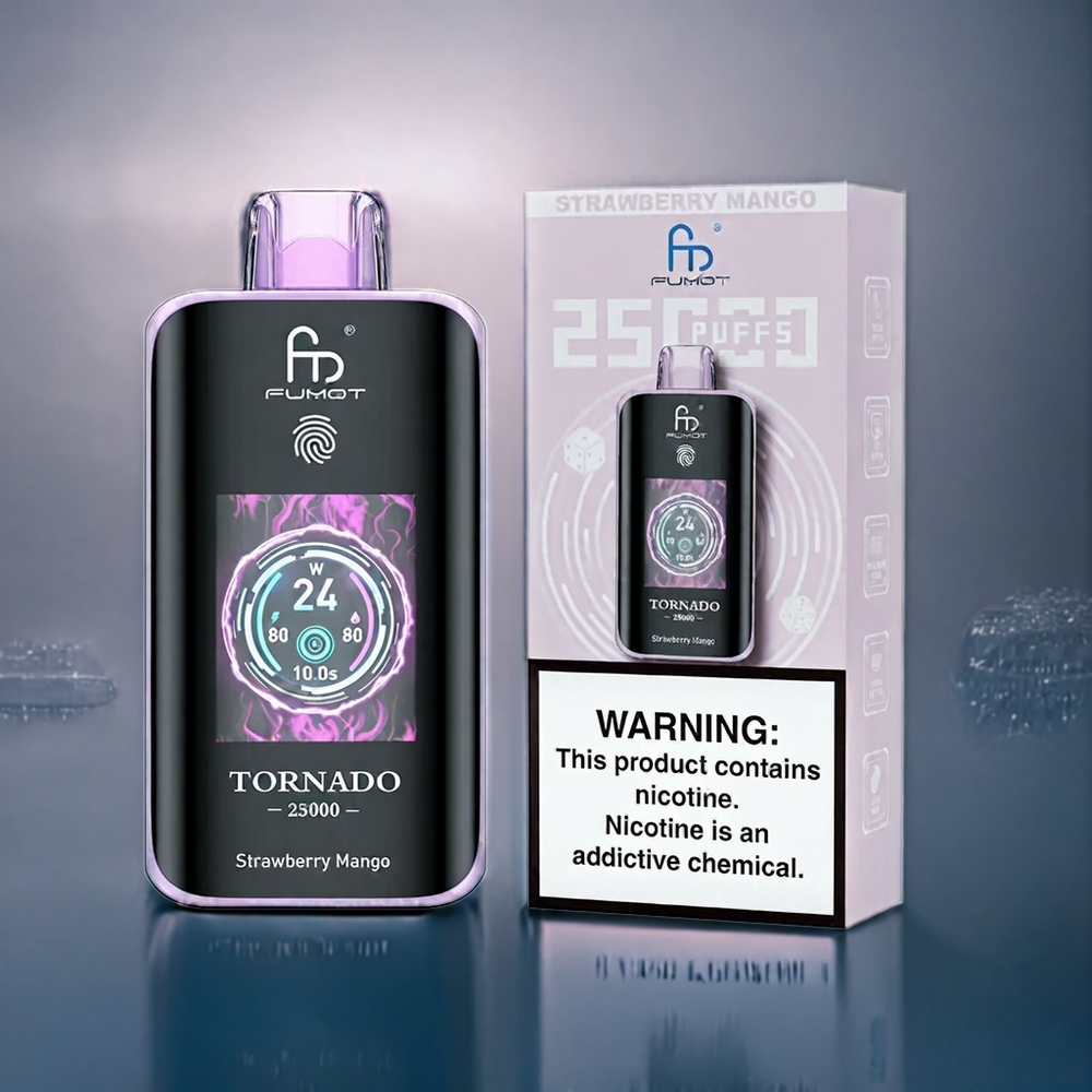Jordgubbe Mango Fumot Tornado 25000 Puffar HD Screen 700mAh 20ml Type-C Sverige Grossist