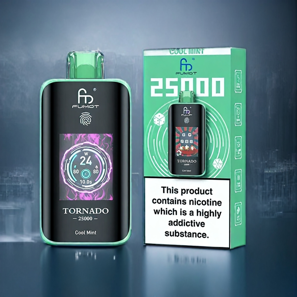 Kall Mynta Fumot Tornado 25000 Puffar HD Skärm 700mAh 20ml Type-C Sverige Grossist