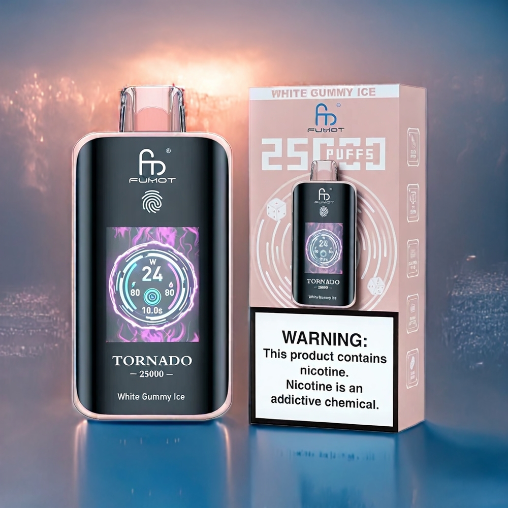 Vit Gummibjörn Is Fumot Tornado 25000 Puffar HD Skärm 700mAh 20ml Type-C Sverige Grossist