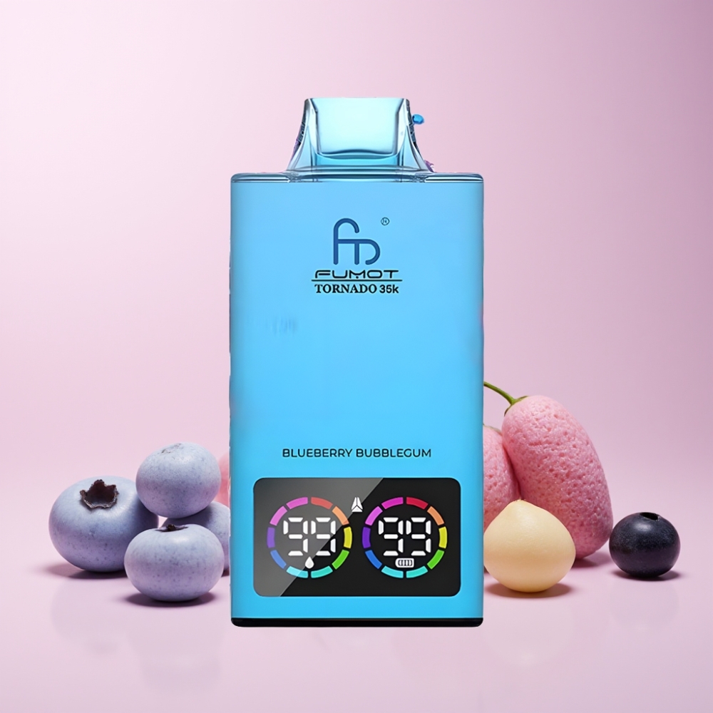 Fumot Tornado 35000 Dubbel Mesh Coil RGB Ljus USB-C Blåbär Tuggummi Sverige Grossist