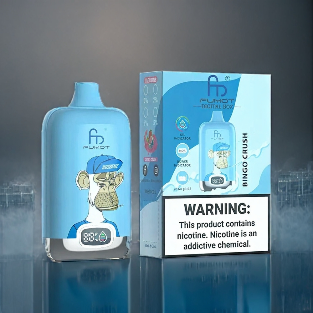 Bingo Crush Fumot Tornado Digital Box 12000 Puffar Sverige Grossist Mesh Coil MTL 20ml Type-C (Blå)