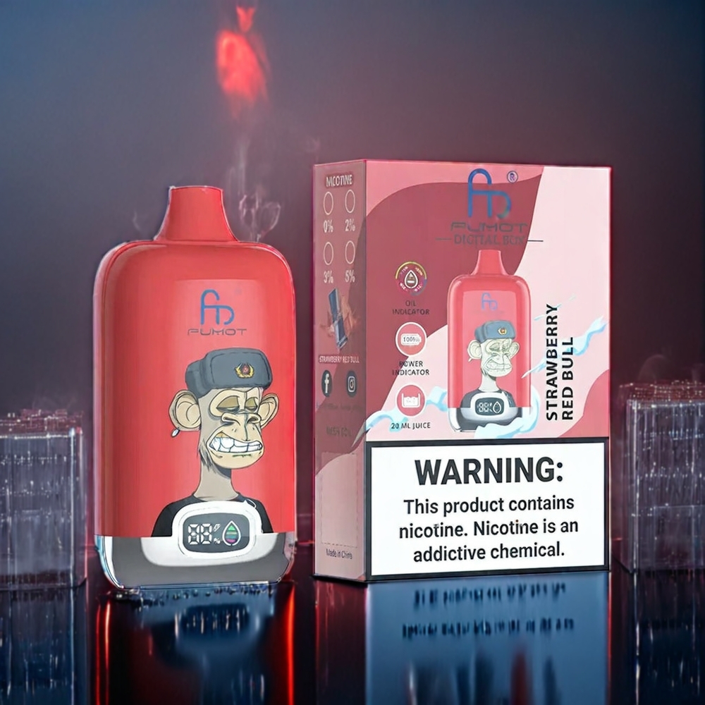 Jordgubb Red Bull Fumot Tornado Digital Box 12000 Puffar Sverige Grossist MTL Mesh Coil Type-C 20ml 550mAh 67g
