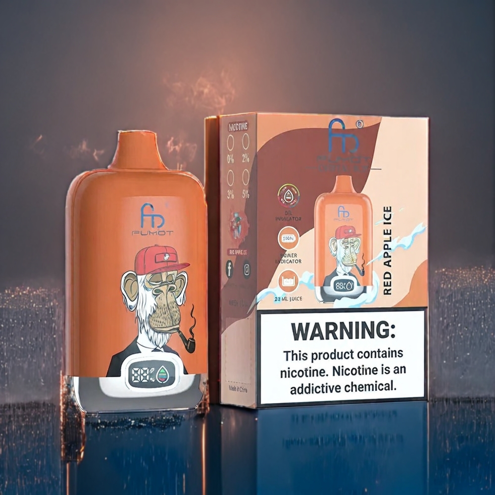 Röd Äpple Is Fumot Tornado Digital Box 12000 Puffar 20ml Mesh Coil 550mAh Type-C Sverige Grossist
