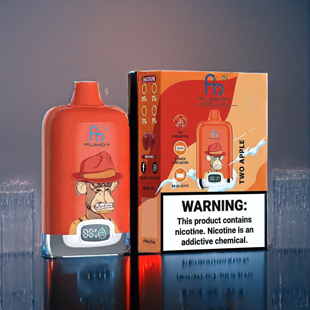Två Äppelsmak Fumot Tornado Digital Box 20ml Sverigegrossist Mesh Coil 12000 Puffar