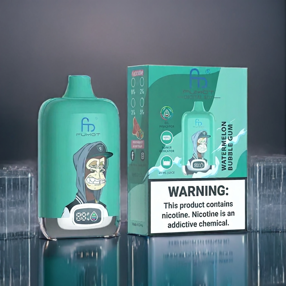 Vattenmelon Tuggummi Fumot Tornado Digital Box 12000 Puffar 20ml Mesh Coil Type-C 550mAh Sverige Grossist