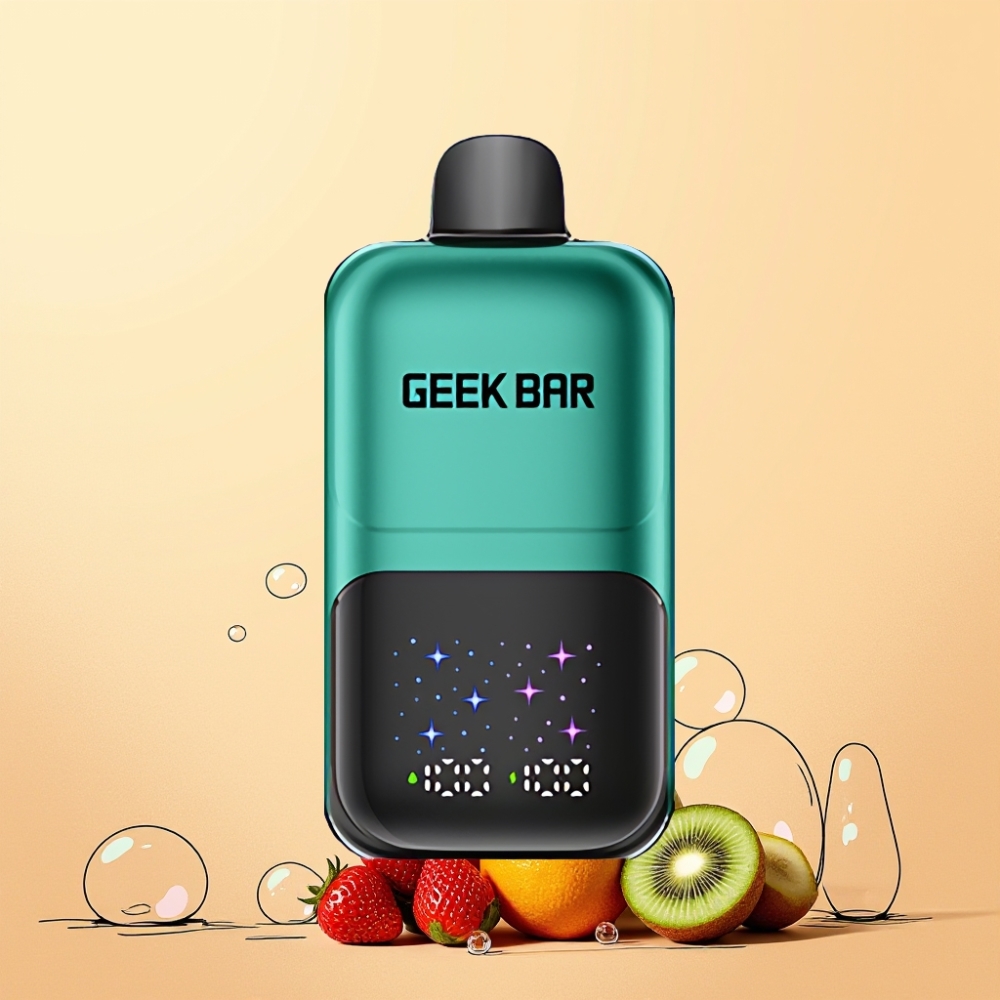 GEEKBAR 2GO 50000 Puffar Interaktiv Stor Skärm 3-nivå Justerbar Smak/Kyla 20mL Dubbel Tank Sverige Grossist Jordgubb & Kiwi