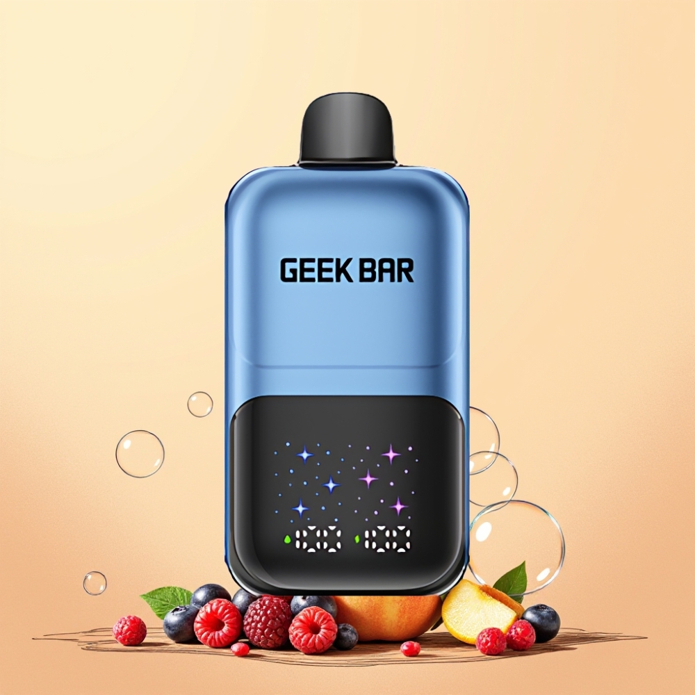 GEEKBAR 2GO 50000 Puffar Interaktiv Stor Skärm 3-nivå Justerbar Smak/Kyla Dual Tankar 20mL Sverige Grossist Persika & Bär