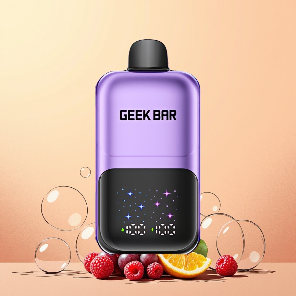 GEEKBAR 2GO 50000 Puffar Interaktiv Stor Skärm 3-nivå Justerbar Smak/Kyla Dubbla Tankar 20mL Laddningsbar Sverige Grossist Druva & Hallon