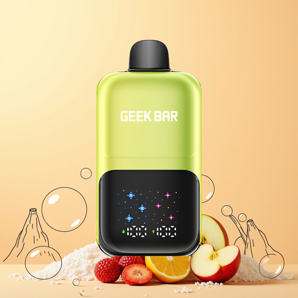 GEEKBAR 2GO 50000 Puffar Interaktiv Stor Skärm Justerbar Smak/Kyla 20mL Dubbel Tank Sverige Grossist Sursäpple Is