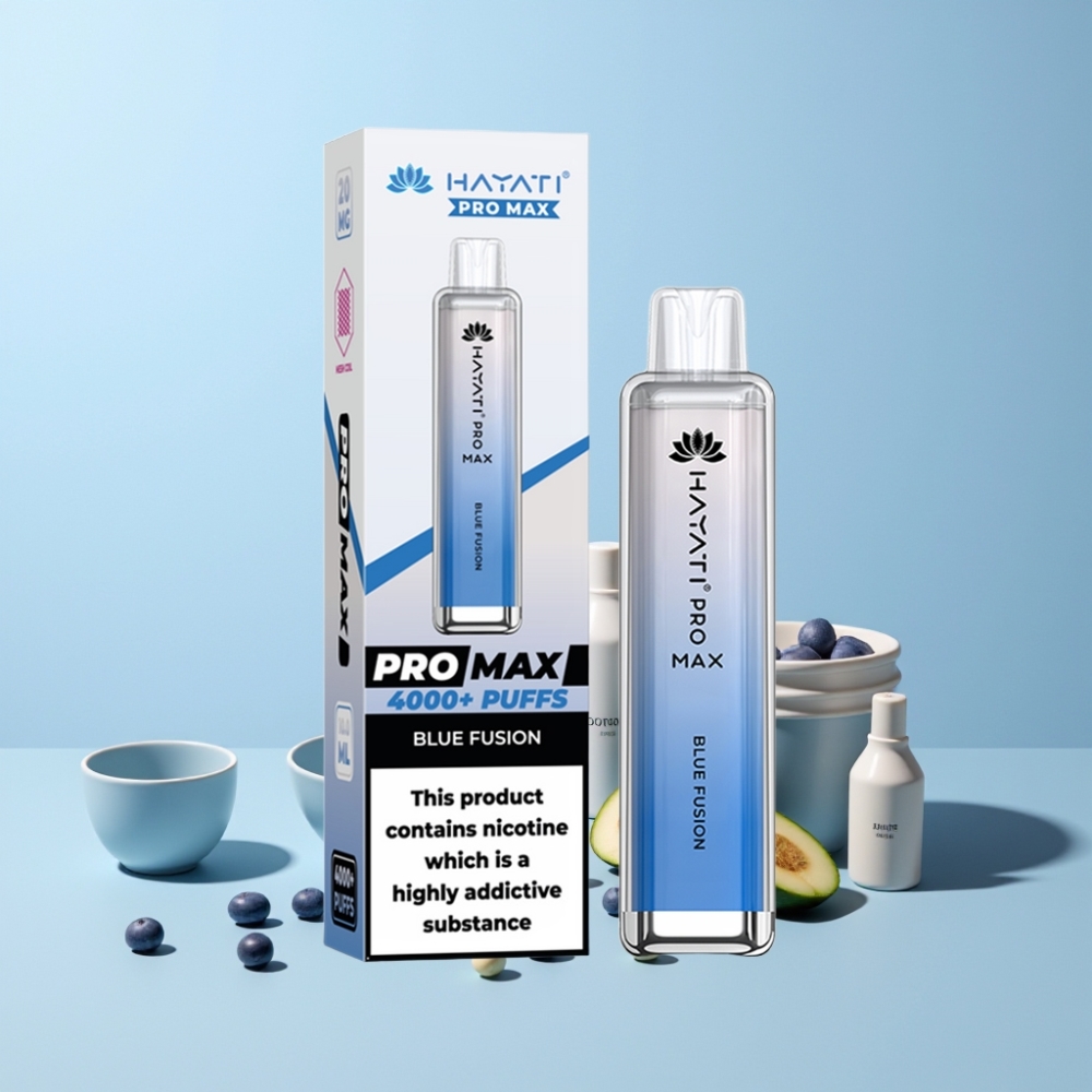 Hayati Pro Max 4000 Puff Laddningsbar Disposable Vape Blå Fusion Sverige Grossist TPD-Compliant Dual 1.1 Ohm Mesh Coil 1400mAh