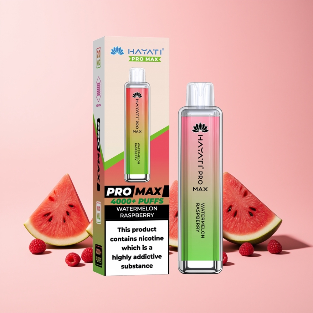 Hayati Pro Max 4000 Puff Laddningsbar LED Crystal Sverige Grossist Vattenmelon Hallon