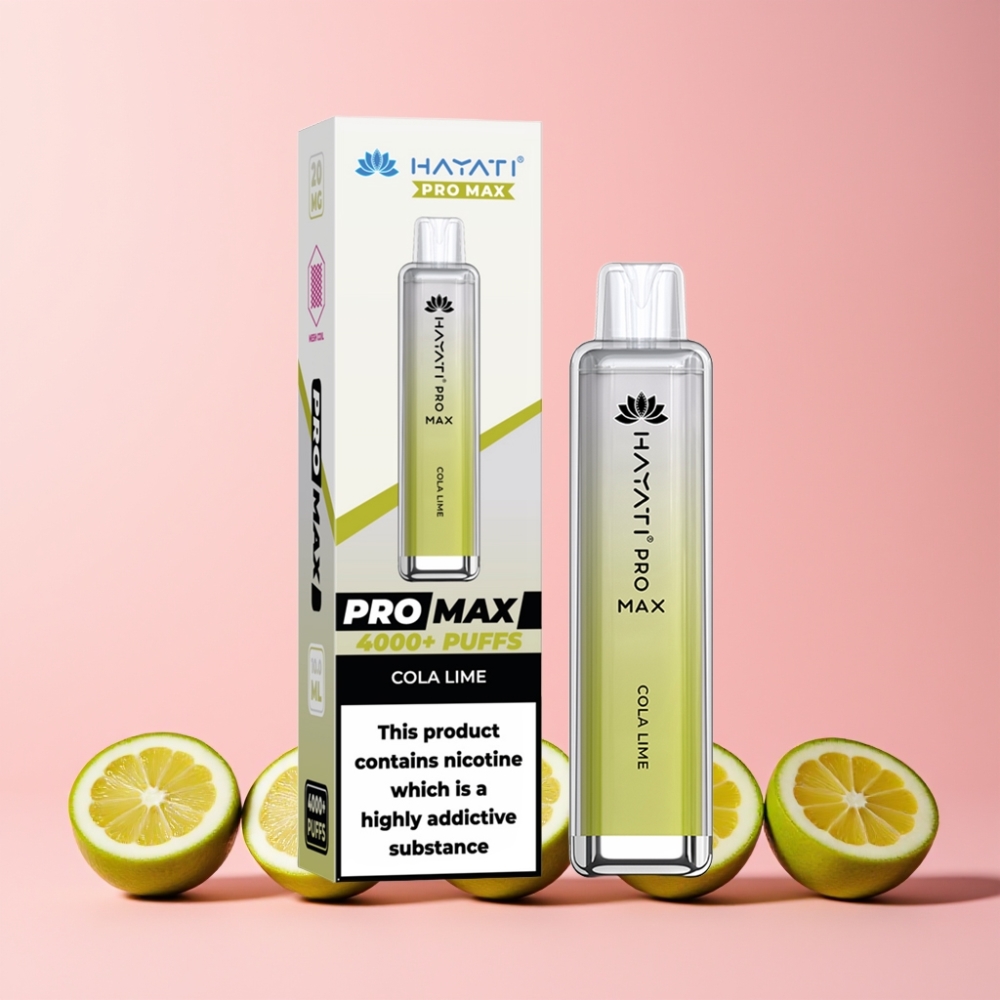 Hayati Pro Max 4000 Puff Återuppladdningsbar Dual 1.1 Ohm Mesh Coil LED-belysning Kola Lime Sverige Grossist