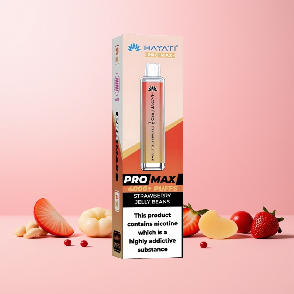 Hayati Pro Max 4000 Puffar Sverige Grossist 1400mAh Laddningsbar Dual 1.1 Ohm Mesh Coil Jordgubbsgelébon