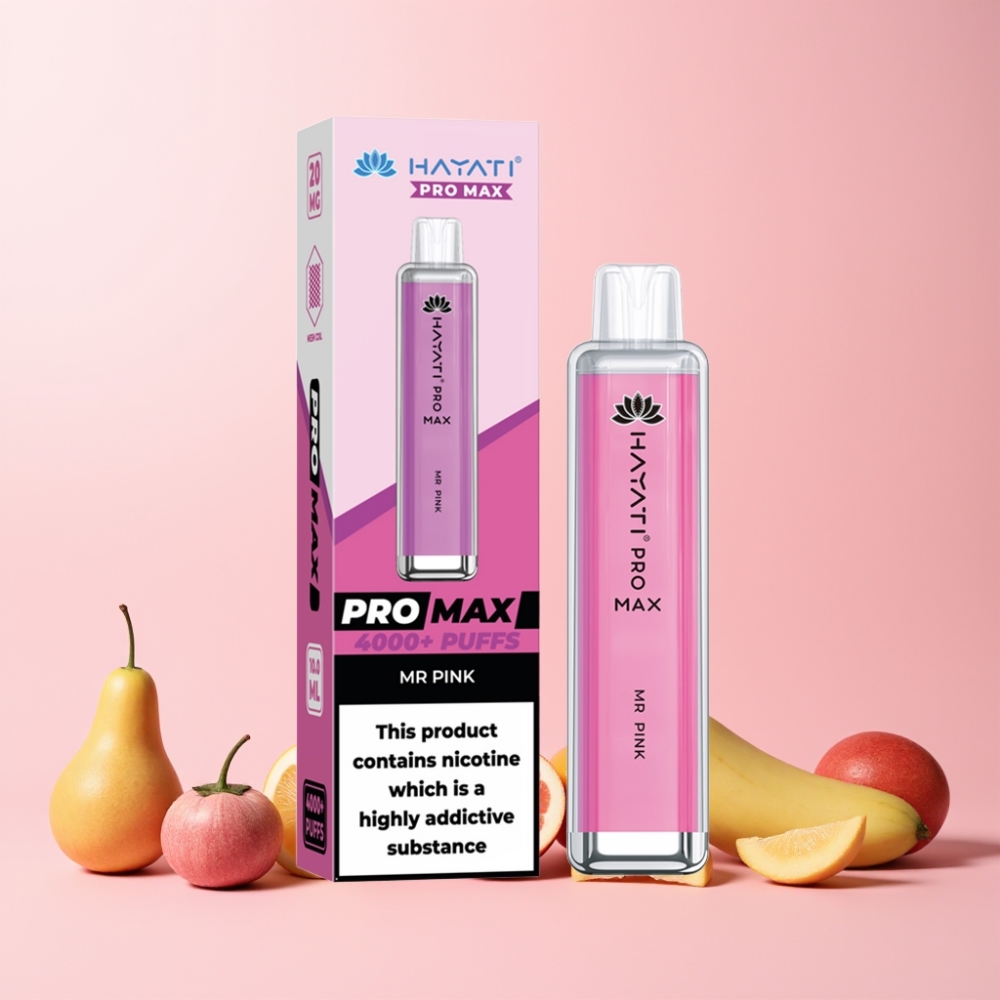 Hayati Pro Max 4000 Puffar Återuppladdningsbar LED Botten 2ml Tank 10ml Auto Påfyllning Dual 1.1 Ohm Mesh Coil Sverige Grossist Herr Rosa